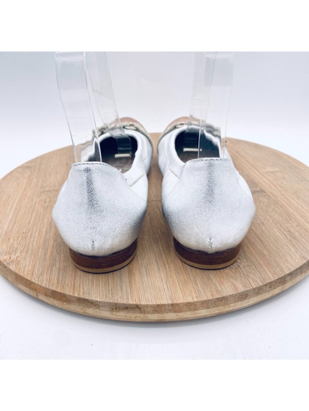 AGL Ballet Flats Womens 7.5 Silver Leather Monika Flats Cap Quiet Luxury Italy - Picture 8 of 13